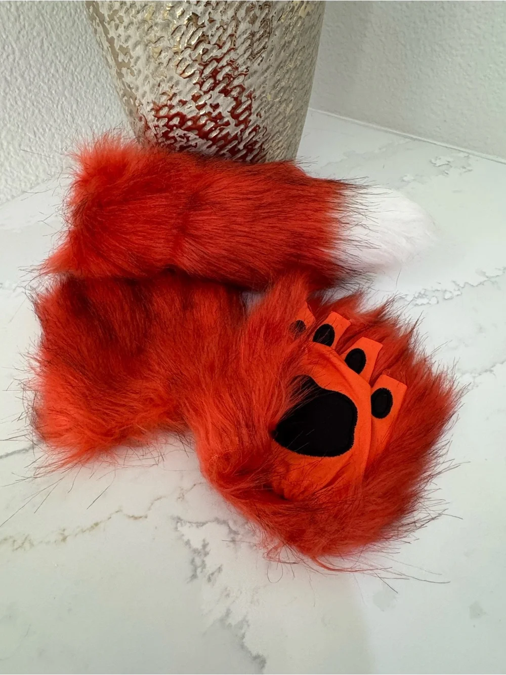 Cosplay Halloween Costume Red  faux fur gloves with matching tail